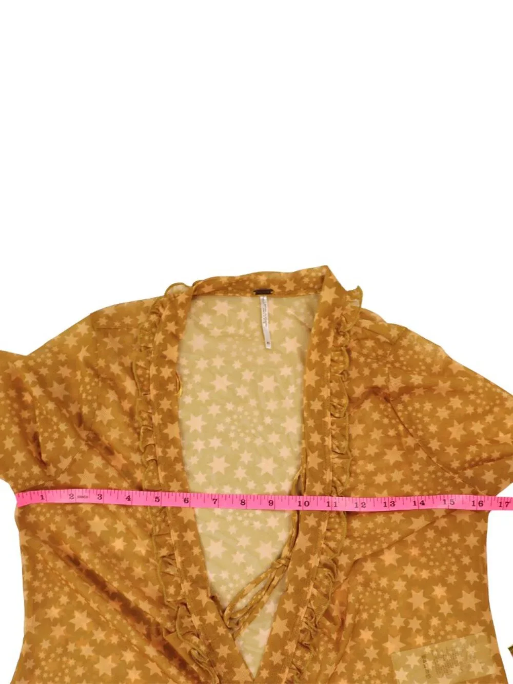 Free People Star Print Mesh Tie Front Ruffle Cardigan XS Boho Y2K